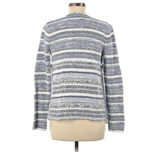 INC Cardigan Women's‎ size PM Blue Striped Twill Texture Open Front Long Sleeve - Picture 2 of 3